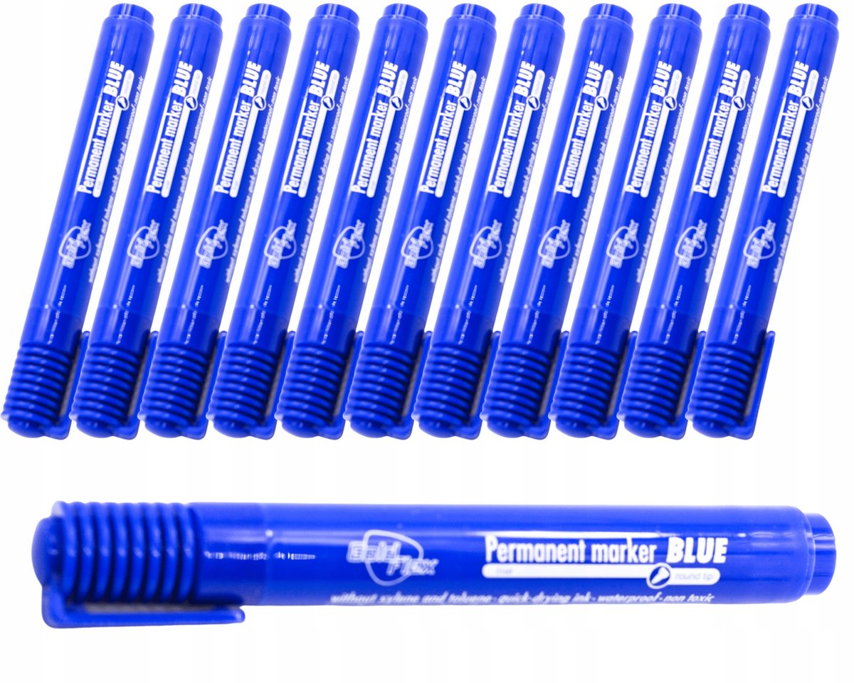 Blauwe Permanente Markers, Waterdicht, Sneldrogend, Set van 12