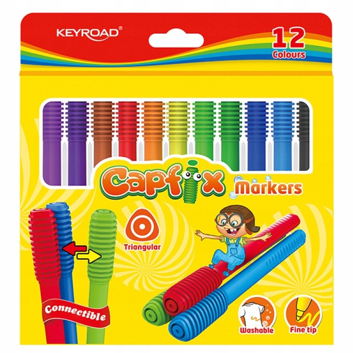 Keyroad Capfix Driehoekige Wasbare Stiften - 12 Stuks