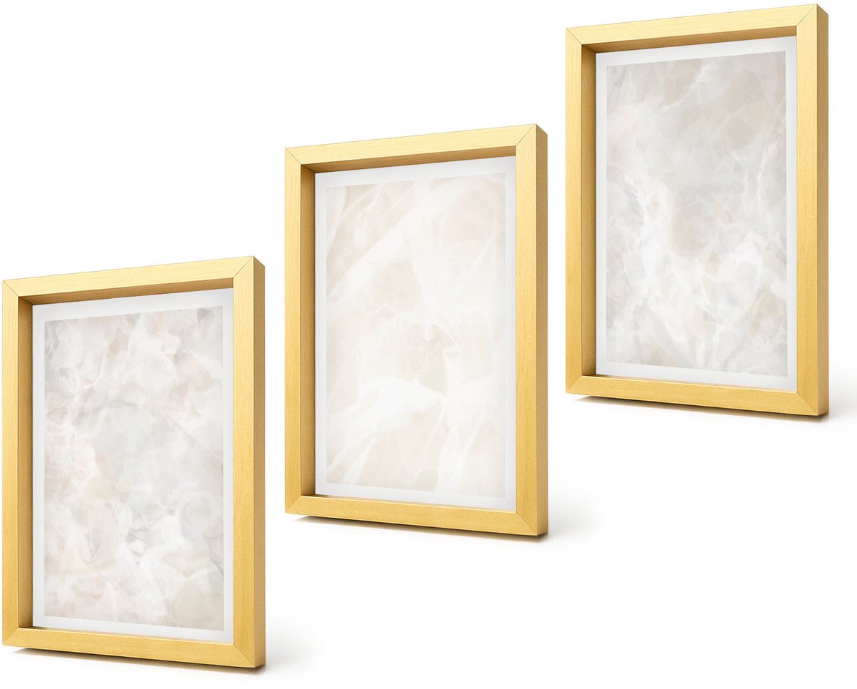 Coloray 4-Delige Schilderij Set - Pastelkleurige stenen structuren van wit marmer - 20 x 30 cm - Stijlvolle Muurdecoratie - Kantoor - Woonkamer Decoratie