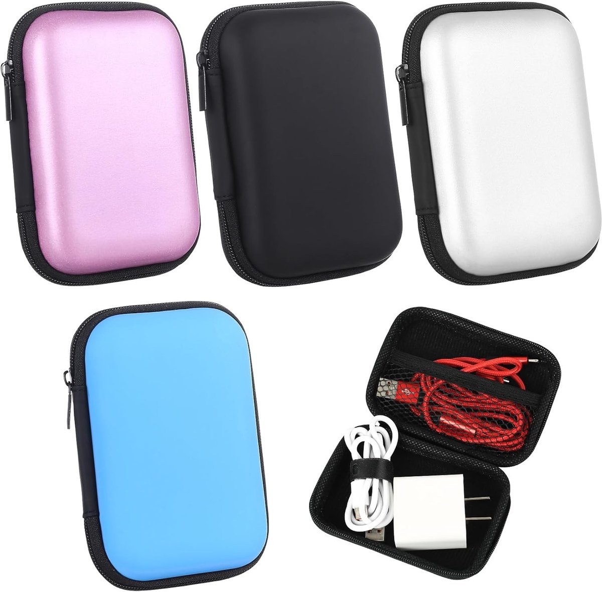 Pack of 4 Playing Card Boxes, Card Case for Card Games, Data Cable Storage Cable Bag (11 x 8 x 4 cm) - ShopVlot
