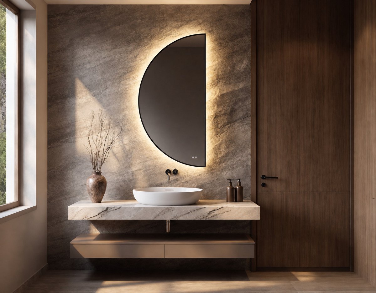 Mawialux LED Badkamerspiegel - Halfrond links - 60x120cm - Jill - Mat zwart rand