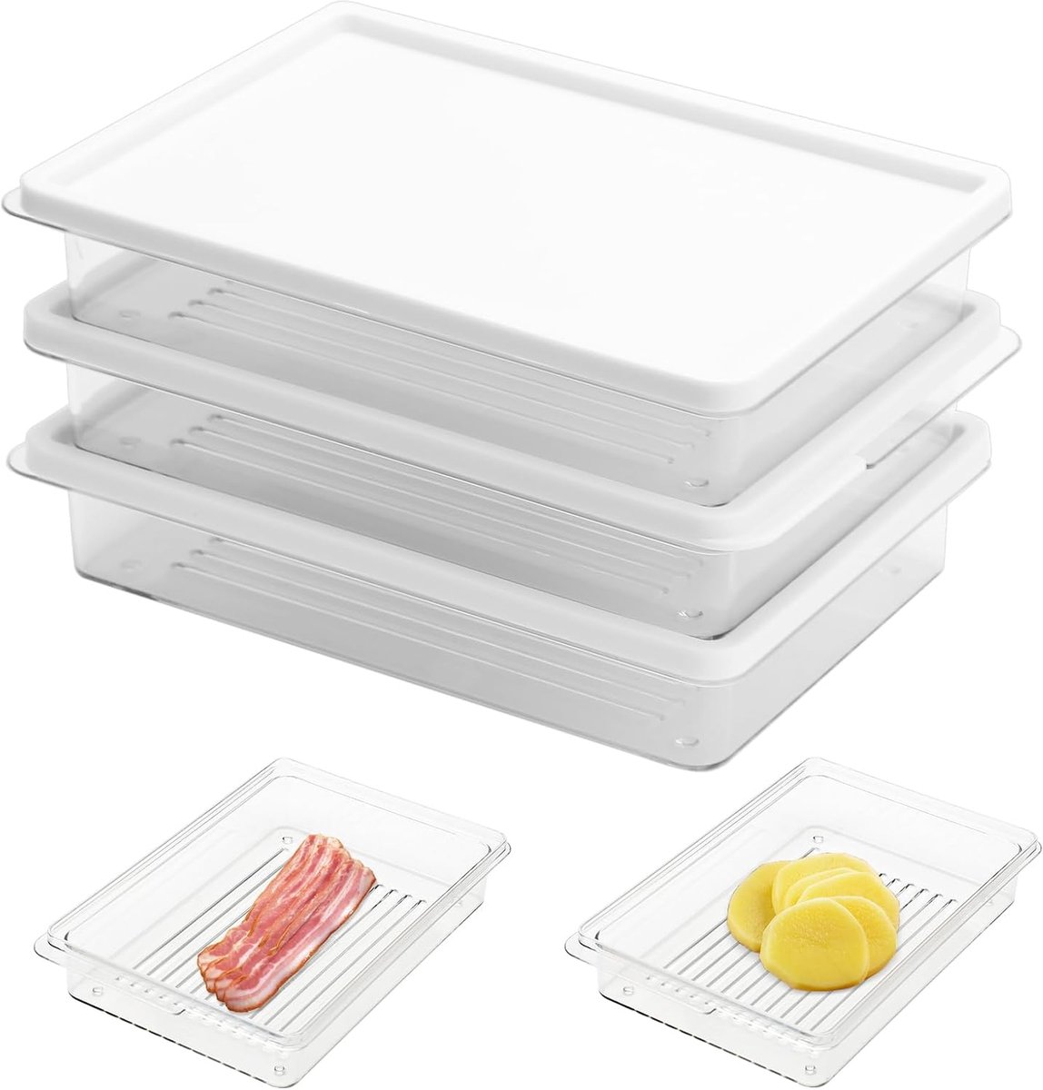 carmdering - vleeswarendoos - koelkast organizer - set van 4 - frigobakjes met deksel - 20,5 x 13.5 x 4 cm