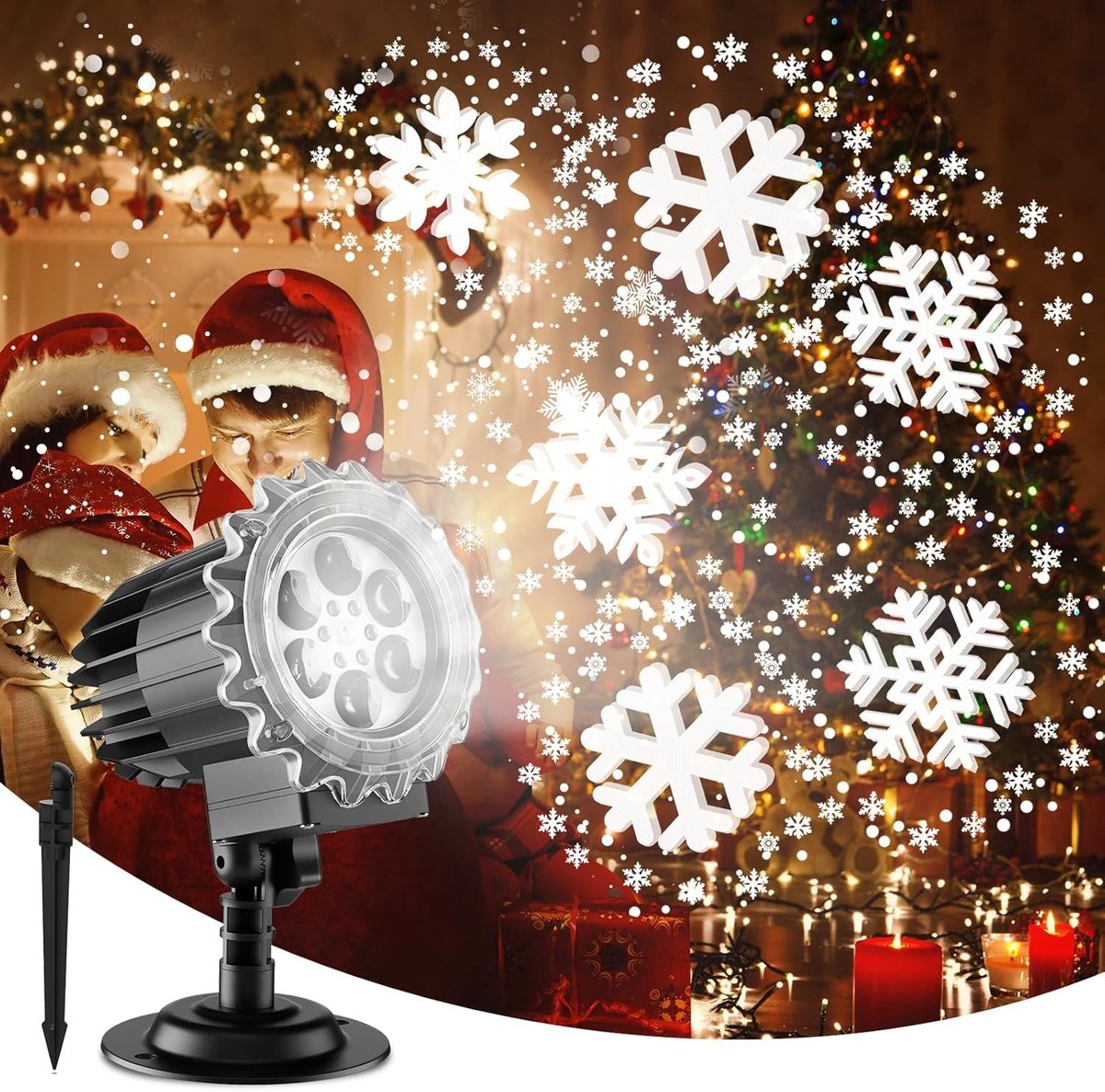 Kerstprojector - Zwart - 5 x 5 x 5 cm - Waterdichte Led-sneeuwvloklamp - Voor Buitengebruik