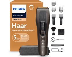 Philips Hair Clipper 9000 Series Tondeuse – Gelijkmatig en Nauwkeurig Knippen - 28 Lengte‑instellingen - Zelfslijpende Titanium Mesjes - Precision Fade Tools - PowerAdapt Sensor - Tot 180 Min. Draadloos Gebruik & 4‑delige Barber Kit – HC9722/15