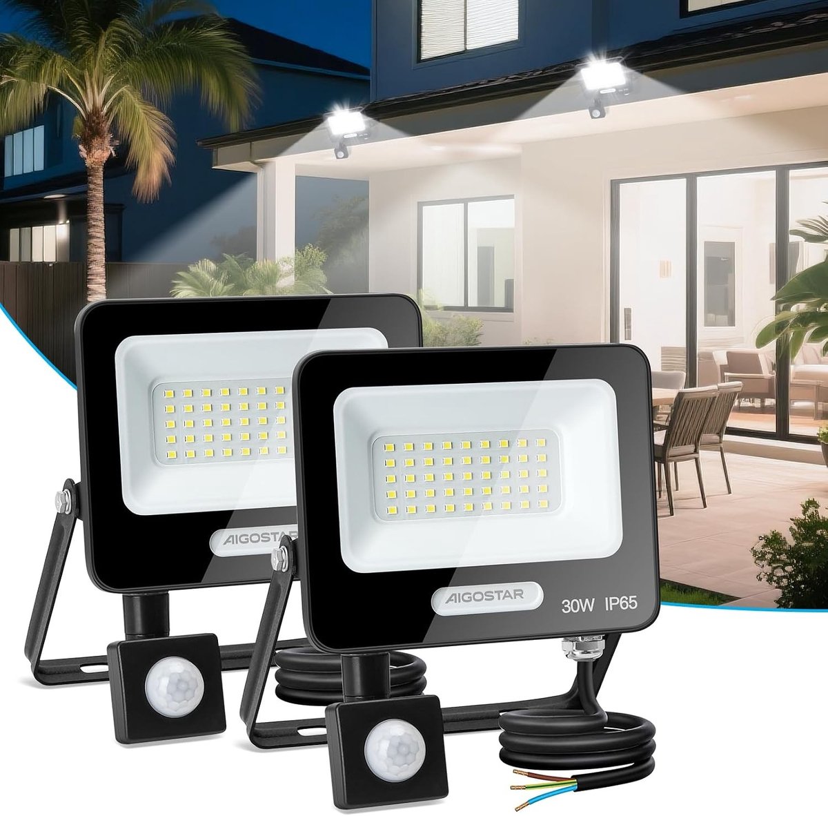 Sensor lampjes met bewegingsmelder - Koud wit - LED-schijnwerper 30W - Waterdicht IP65 - Voor buitengebruik