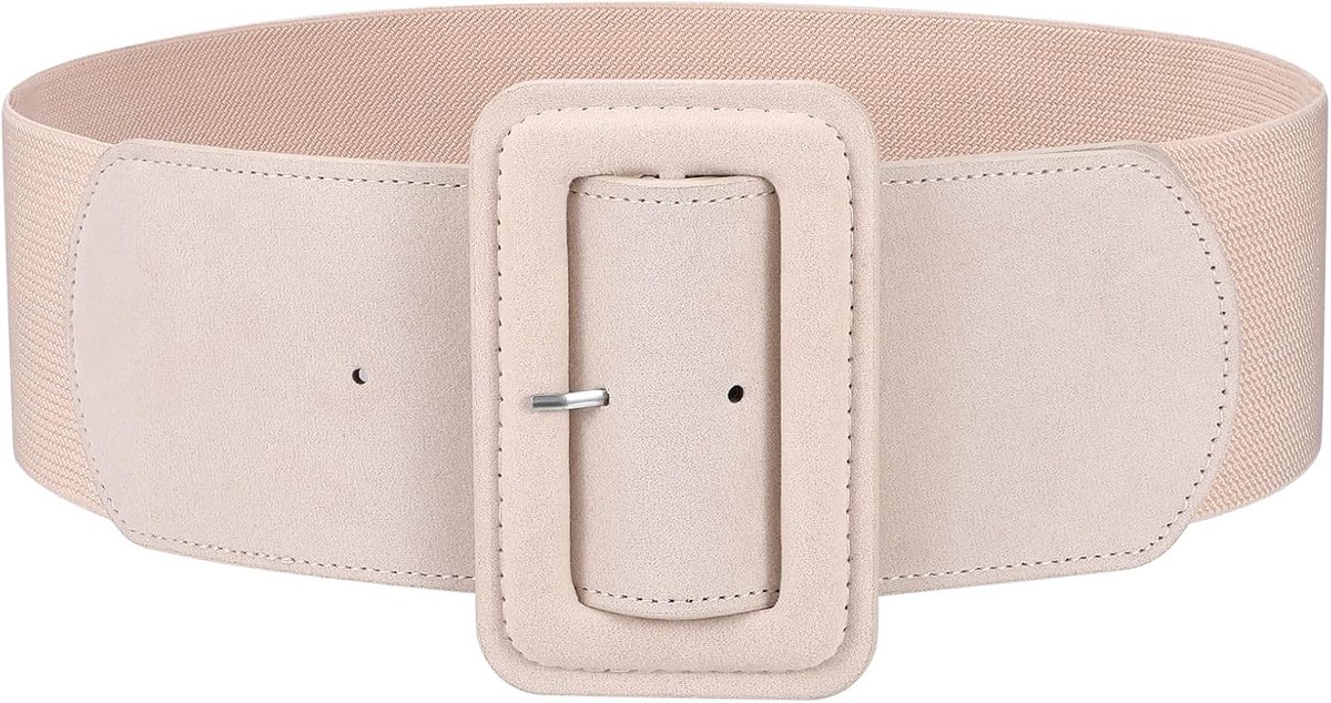 JasGood Women's Wide Belt Vintage Elastic Waist Belt Wide for Dress Coat, beige - ShopVlot