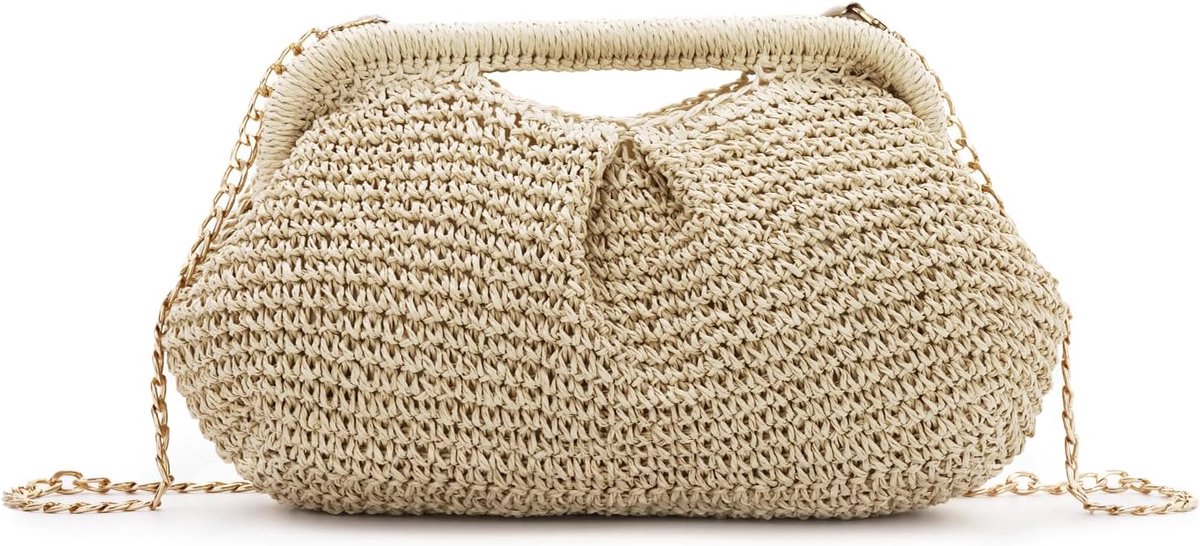 Vrouwen Clutch Portemonnees Stro Geweven Wolk Dumpling Bag Zomer Strand Crossbody Schouder Handtas - ShopVlot