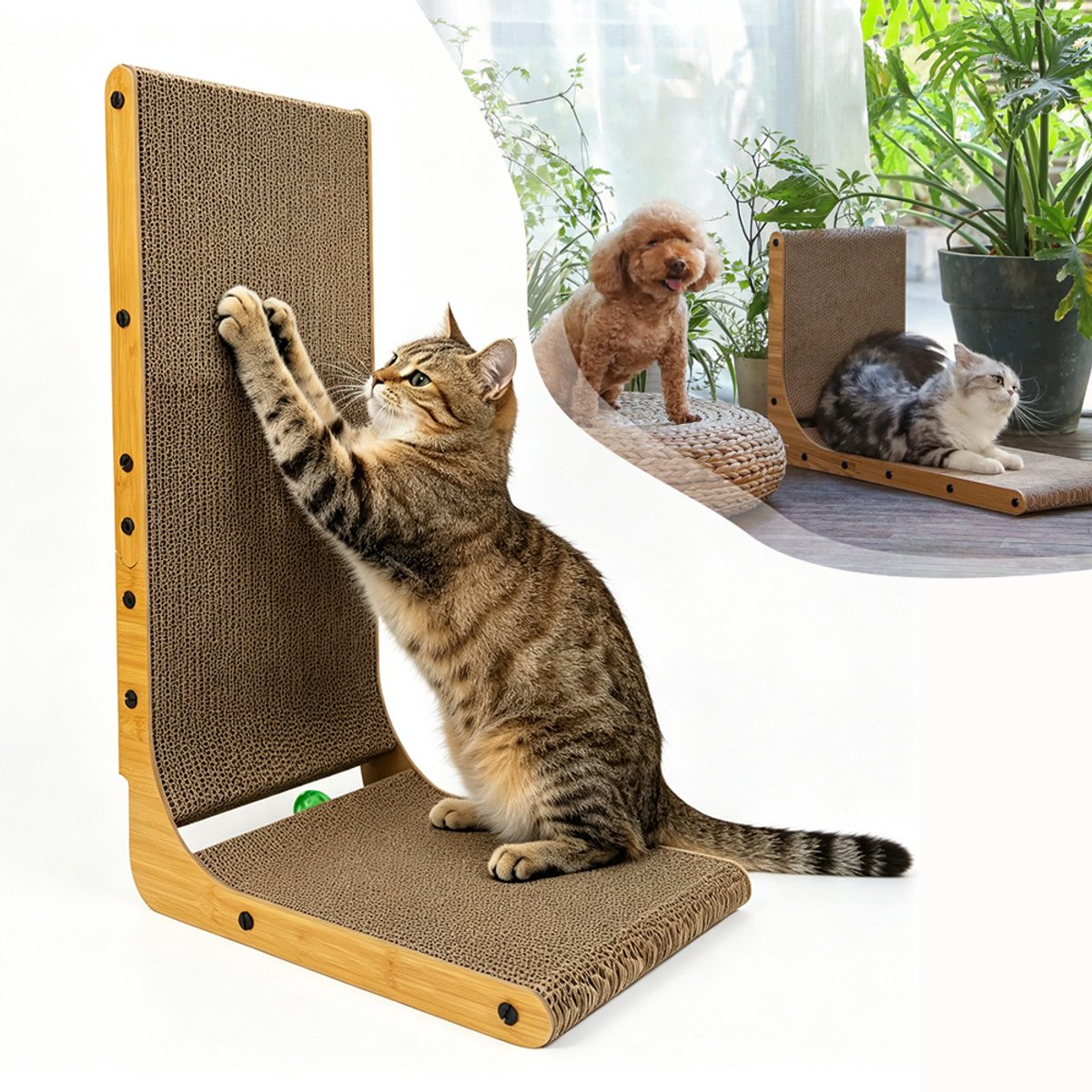Kartonnen Kattenkrabbers - Grote Krabplank Voor Katten - L-Vormige Verticale Krabber - Tegen De Muur Leunende Krabplank
