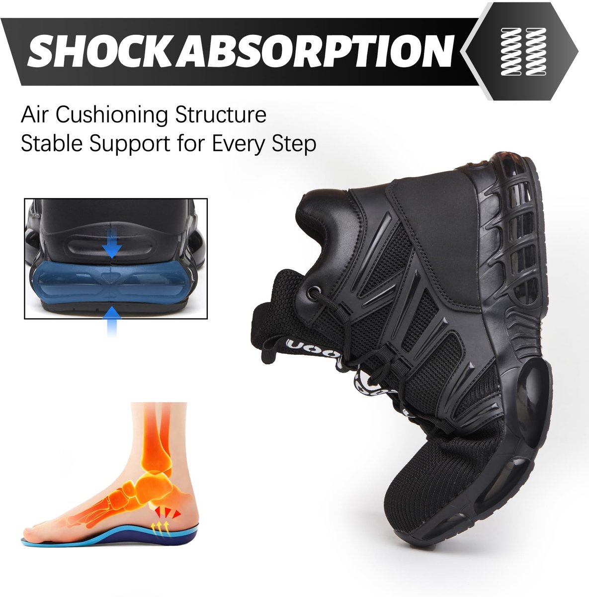 COOU Werklaarzen Heren Dames Ademende Veiligheidsschoenen Hoog Lichtgewicht Werkschoenen met Stalen Neus Safety Shoes - ShopVlot