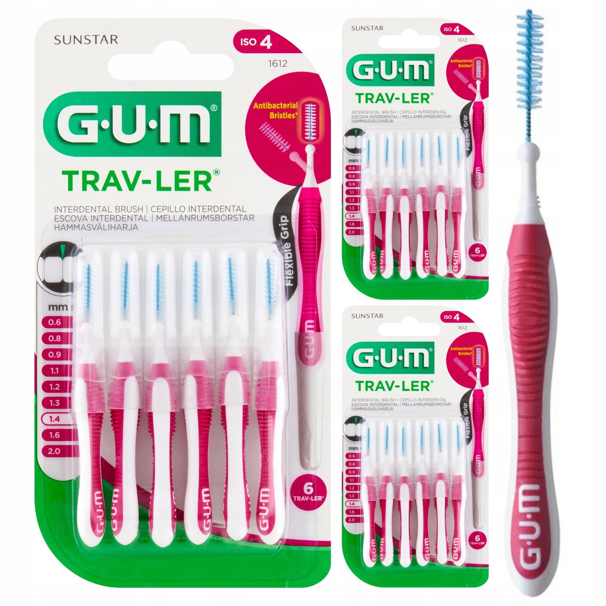 GUM TRAV-LER Interdentale borstelharen 1,4 mm Roze - 3x6 stuks
