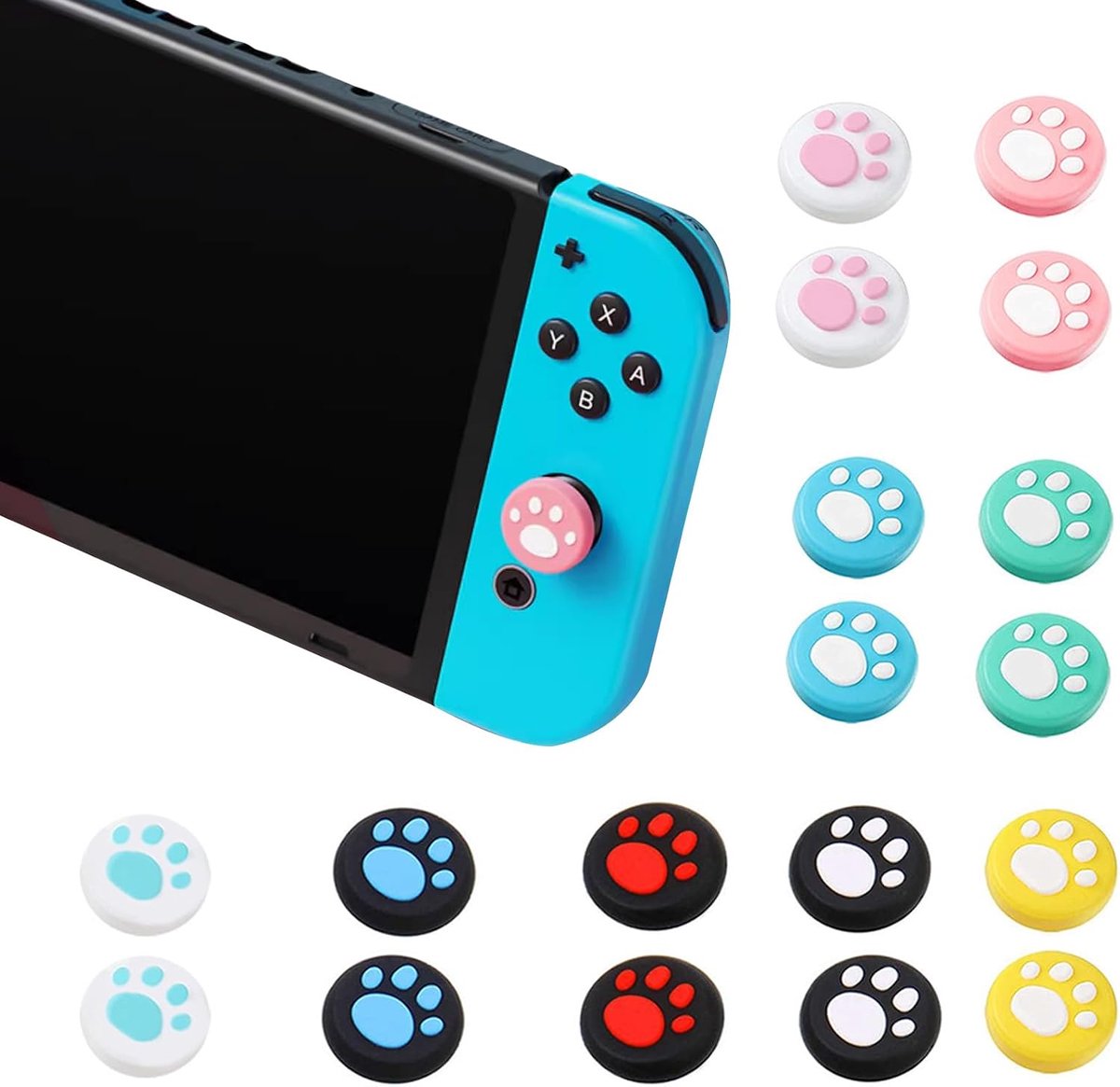 18 stuks joystick-doppen, compatibel met switch, siliconen kattenklauwen joystickdoppen voor switch, reserveduimgreep - ShopVlot