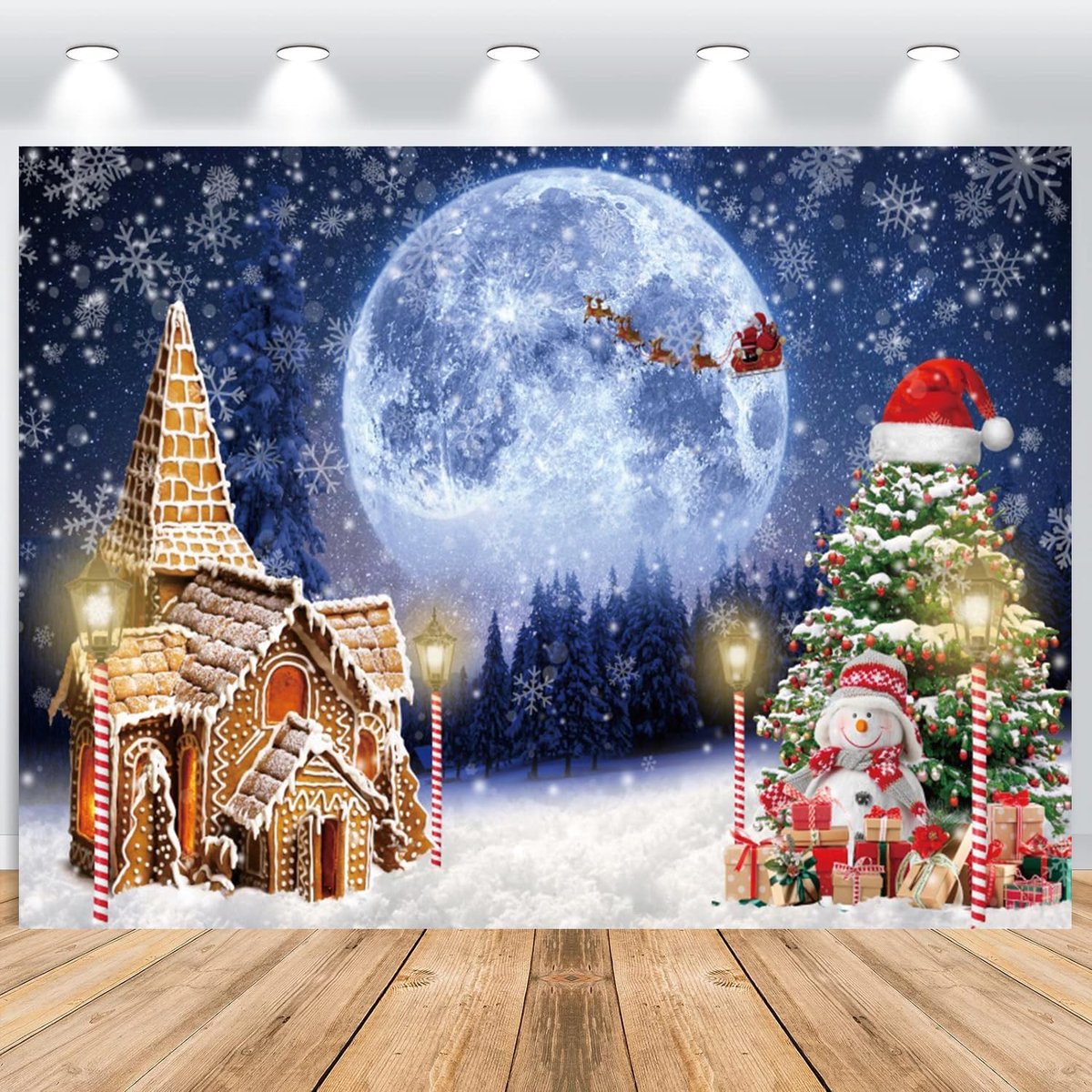 Christmas background 2.5x1.8m, dream night snow moon christmas tree snowman photo background, vinyl family party party - ShopVlot