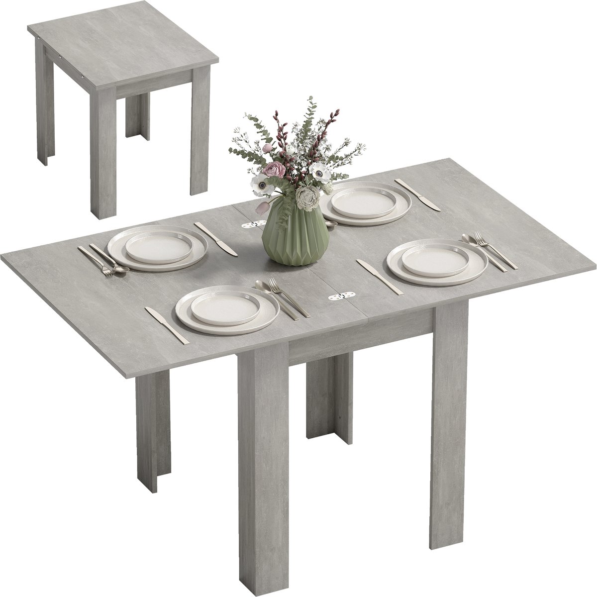 HOMCOM Uitschuifbare eettafel - Spaanplaat - 140x80x77,5cm - Grijs