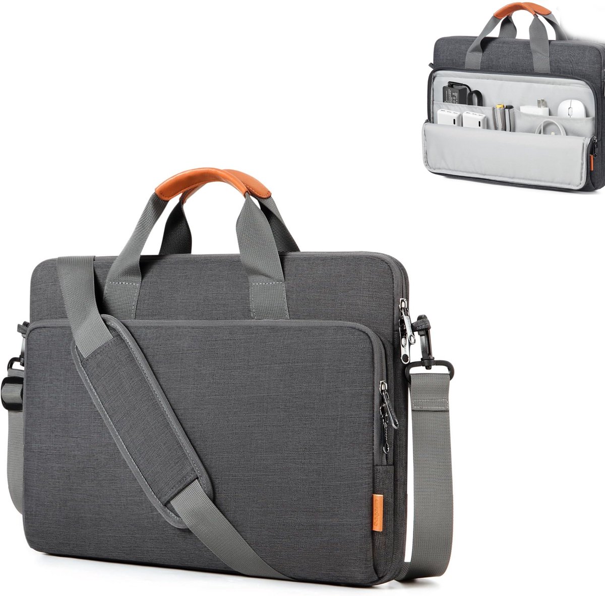KZQ 17.3 inch studenten laptop computer tas - Lichtgewicht schoudertas en briefcase - Geschikt voor zaken reizen en school - Grijs