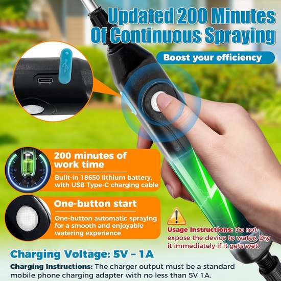 KZQ Elektrische plantensproeier met telescopische stang en 180° verstelbare kop - 5 liter watertank voor hoge hangplanten en tuin - Oplaadbaar en draagbaar - Blauw van KZQ — afbeelding 2