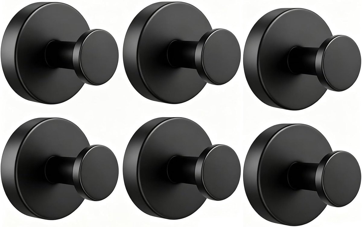 Set of 6 Black Suction Cups with Extra Strong Towel Holder, Reusable and Removable for Bathroom, Kitchen - ShopVlot