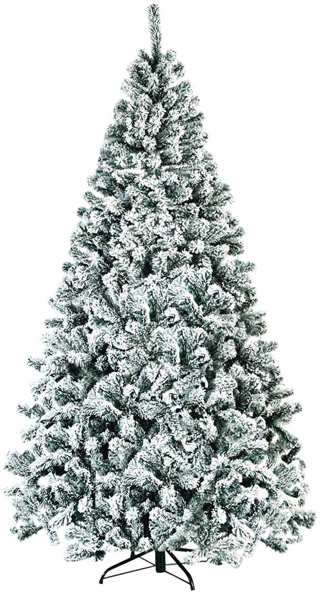 Famanu – Kunstkerstboom met sneeuw, dennenboom met metalen standaard, PVC-naalden, klapsysteem, ideaal voor thuis, kantoor, winkels en hotels, 225 cm