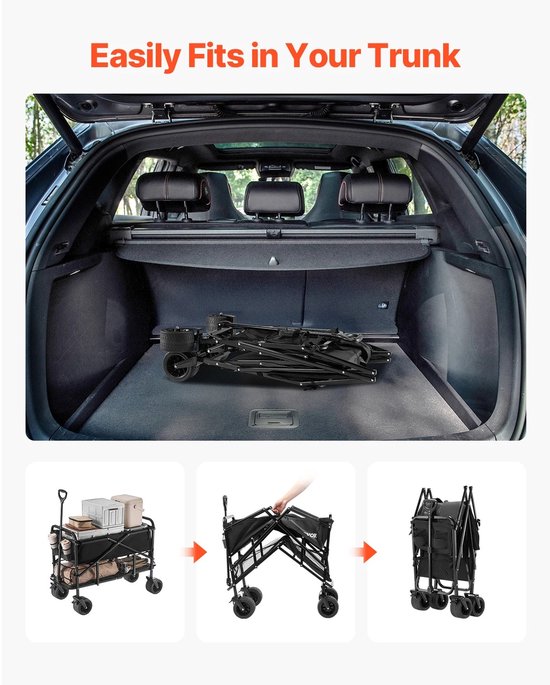 VidaStore bolderkar - Opvouwbare bolderkar - Bolderwagen - Bolderkar opvouwbaar - Bolderkarren - Max 200 kg en 200 l - 56x110x80 — afbeelding 5
