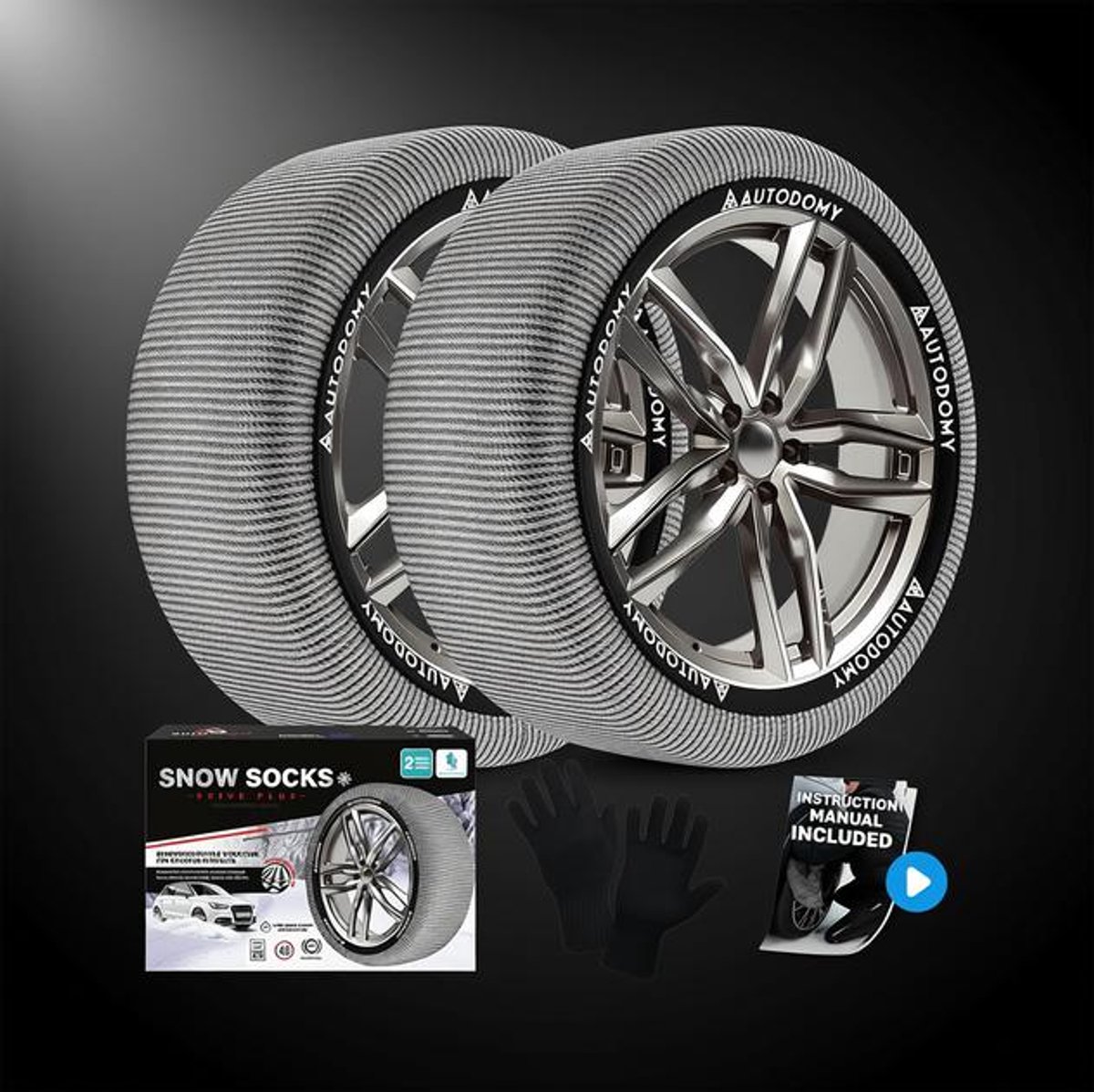Textiele Sneeuwkettingen Autodomy Drive Plus XL - Sneeuwsokken voor Banden 215/80 R14 tot 295/40 R20 - zonder Gereedschap - Eenvoudige Montage - Goedgekeurd volgens 16662-1 - EU