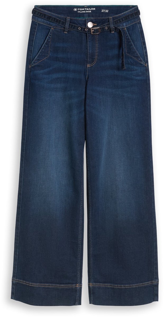 Tom Tailor - TTLUNA WIDE-jeans met riem - Maat 30/32 - Clean Dark Stone Blue Denim