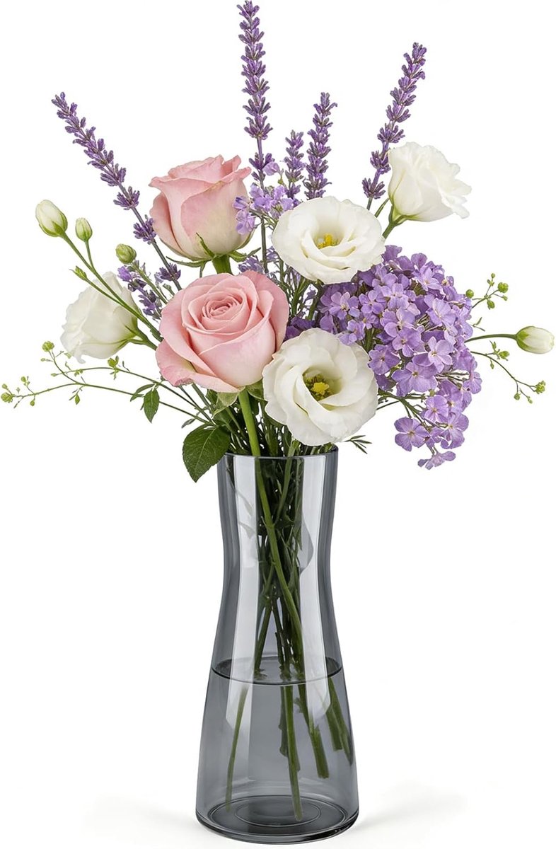 Flower Vase, Glass, 26.5 cm, Vase for Tulips, Decorative Vases for Decoration, Aesthetic Vases, Glass for Pampas - ShopVlot