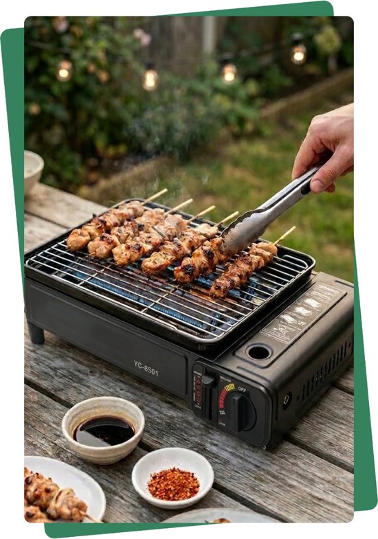 Gasbarbecue voor camping - draagbaar 2-in-1 - gascartouche/gasfles - met grillplaat en koffer — afbeelding 4