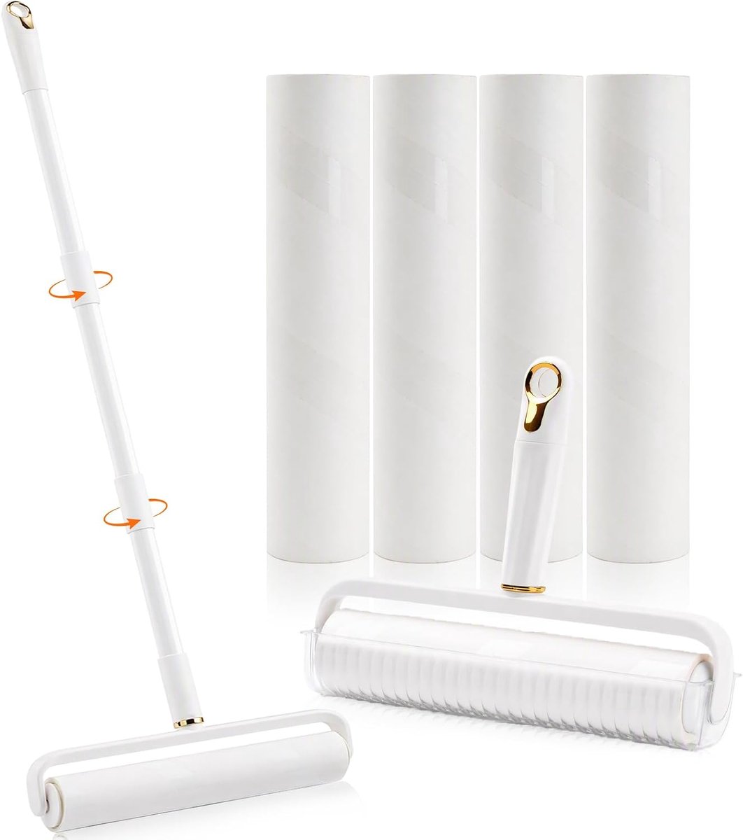 Grote anti-haarroller voor huisdieren, 24 cm, met verlengde handgreep tot 124 cm, zelfklevende pluisroller met - ShopVlot