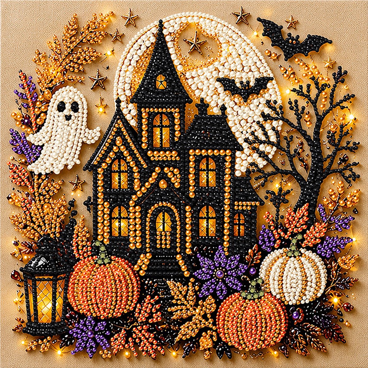 Halloween Parel- en Diamantschilderset - Complete set met edelstenen en diamantjes - Halloween feestcadeau - Geschikt voor beginners en volwassenen - Zwart & Kasteel