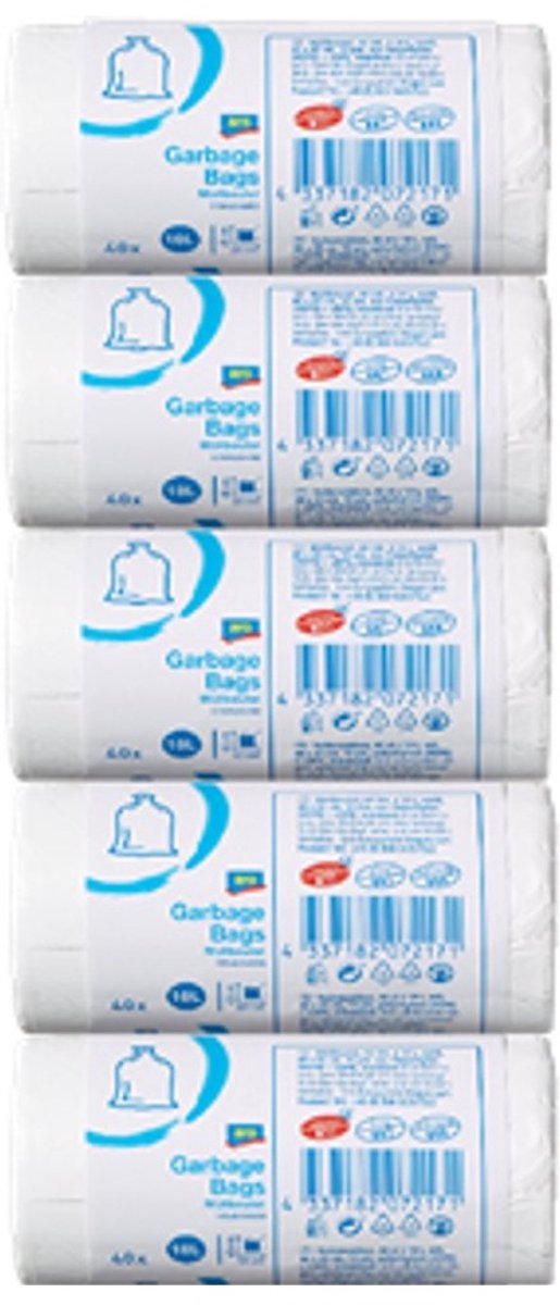 Afvalzak 10 liter - Wit Standaard - 200 Vuilniszakken (5x40 afvalzakken) - Pedaalemmerzakken