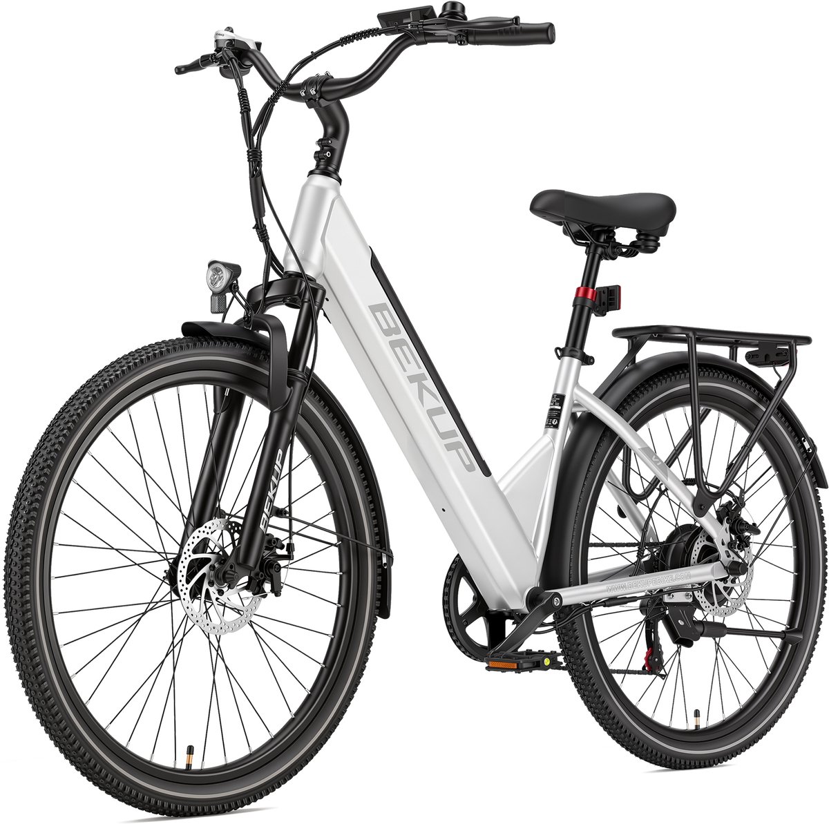 26 inch Elektrische Fiets - 36V 14.5AH Accu - Actieradius Tot 100 Km- Shimano 7 versnellinge- 45Nm - Met achterlicht - LCD Display - Geveerde zadelpen - City Commuter EBike - Elektrische stadsfiets voor heren en dames - Zilver