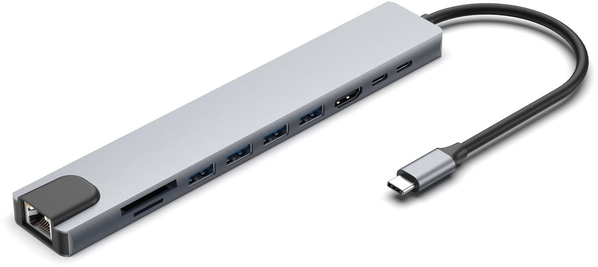 RAYOFI 10-in-1 docking station laptop - USB-C Hub Multi-Port Adapter - uitgerust met PD 100W snelladen, HDMI, 100 Mbps netwerkpoort, USB3.0, 3 × USB2.0 en een SD/TF kaartlezer