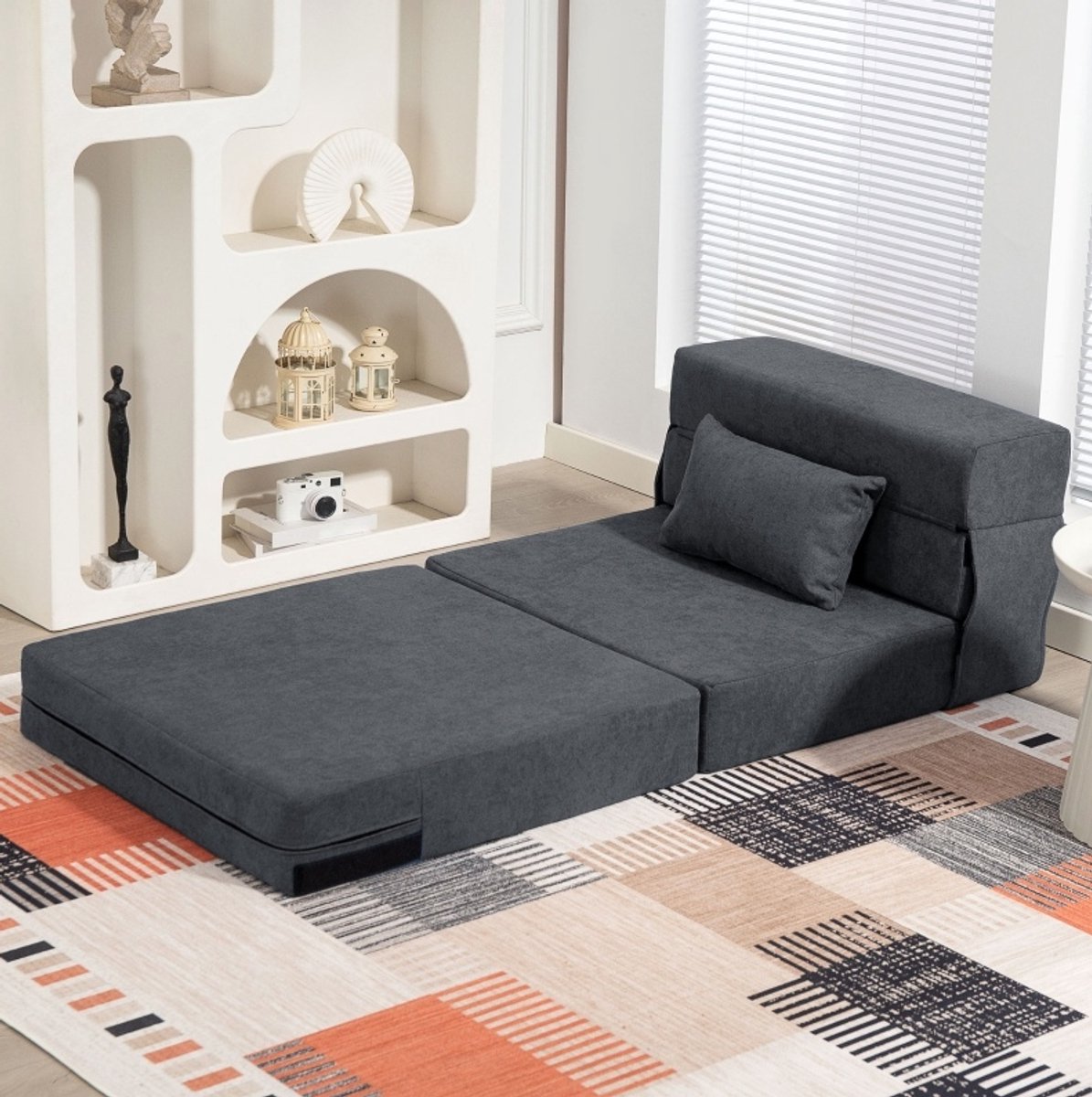 DESMIU Fauteuil - 3 In 1 Slaapfauteuil - Opvouwbaar Met Bedfunctie En Lendenkussen - Voor Woonkamer En Logeerkamer - Stof - Donkergrijs