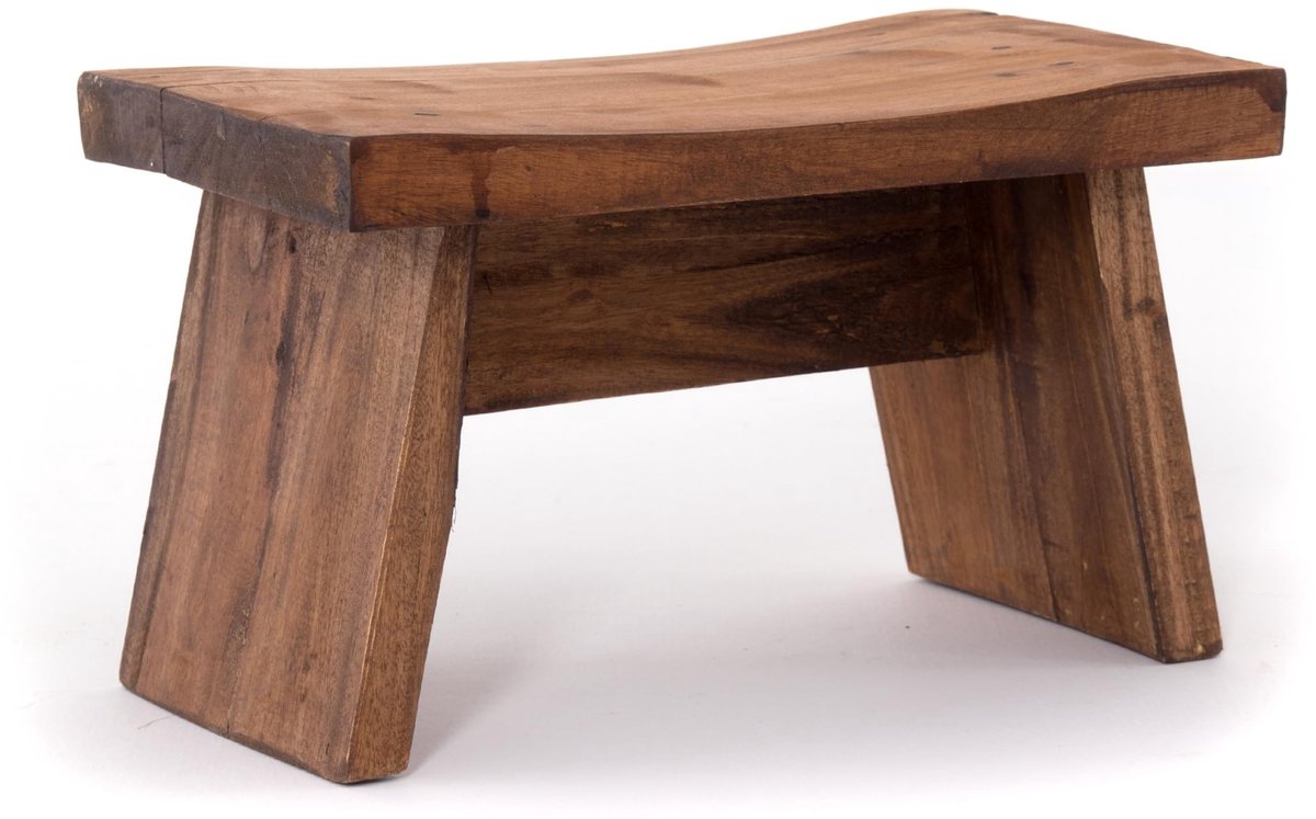Famanu – Rustieke houten kruk van massief gerecycled hout, 29 x 19,5 x 18,5 cm, multifunctioneel als plantenbankje of voetenbankje