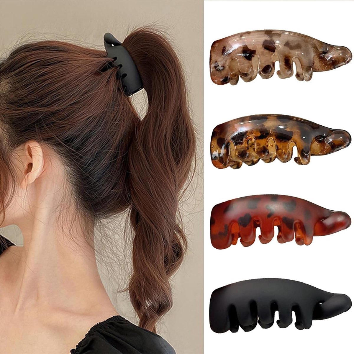 4 Pieces Women's Banana Clips Thin Hair Non-Slip Lightweight and Firm Grip Acrylic Matte Amber Leopard 7 cm for - ShopVlot