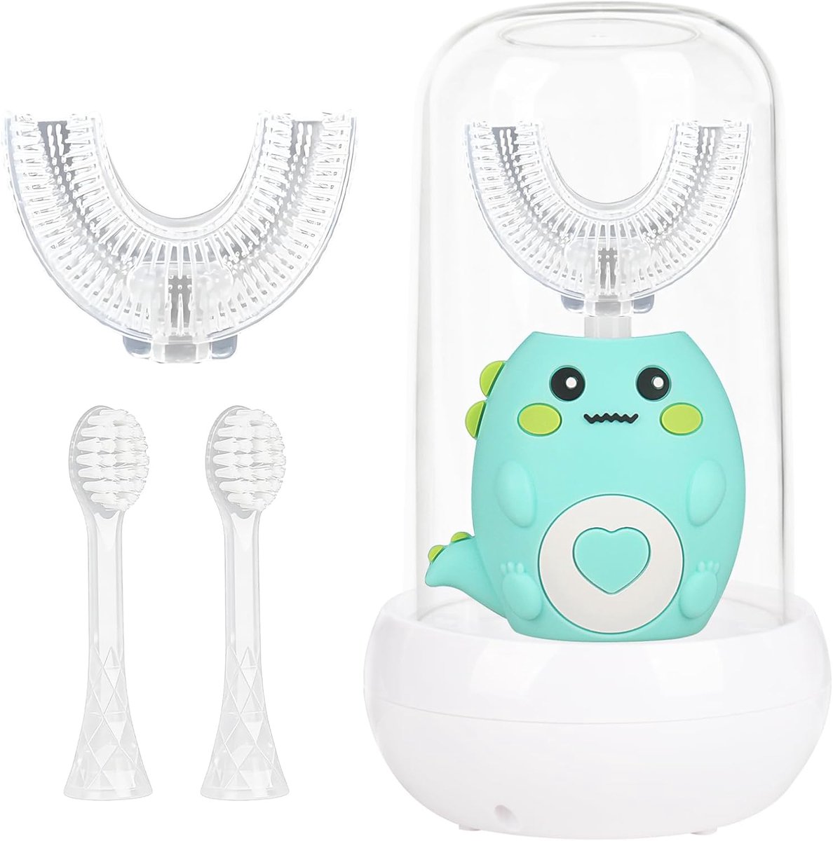 360º Children's Ultrasonic Toothbrush, Electric Children's Toothbrush with 2 U-shaped Silicone Brush Heads & 2 Soft - ShopVlot