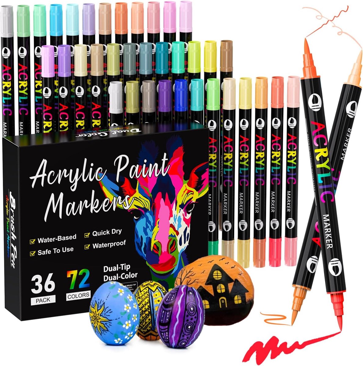 36 Pieces/72 Colors Acrylic Pens, Acrylic Paint Markers Set, Acrylic Paint Markers with Double Brush Tip 1-5mm for - ShopVlot