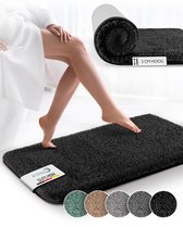 Beautissu BeauMare FL – Badmat Antislip 60x50 cm Zwart – Hoogpolig Tapijt – Voor Vloerverwarming – Zacht Badmat voor Douche Badkuip WC