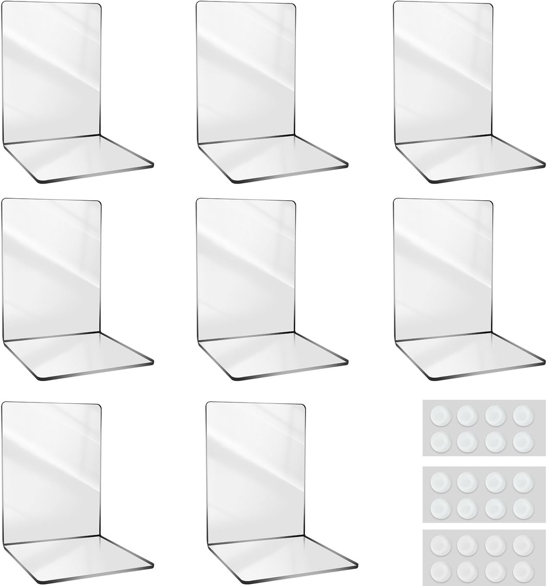 Famanu Set van 8 boekensteunen van helder acryl met 32 antislipstickers, ideaal voor boeken en tijdschriften Transparant