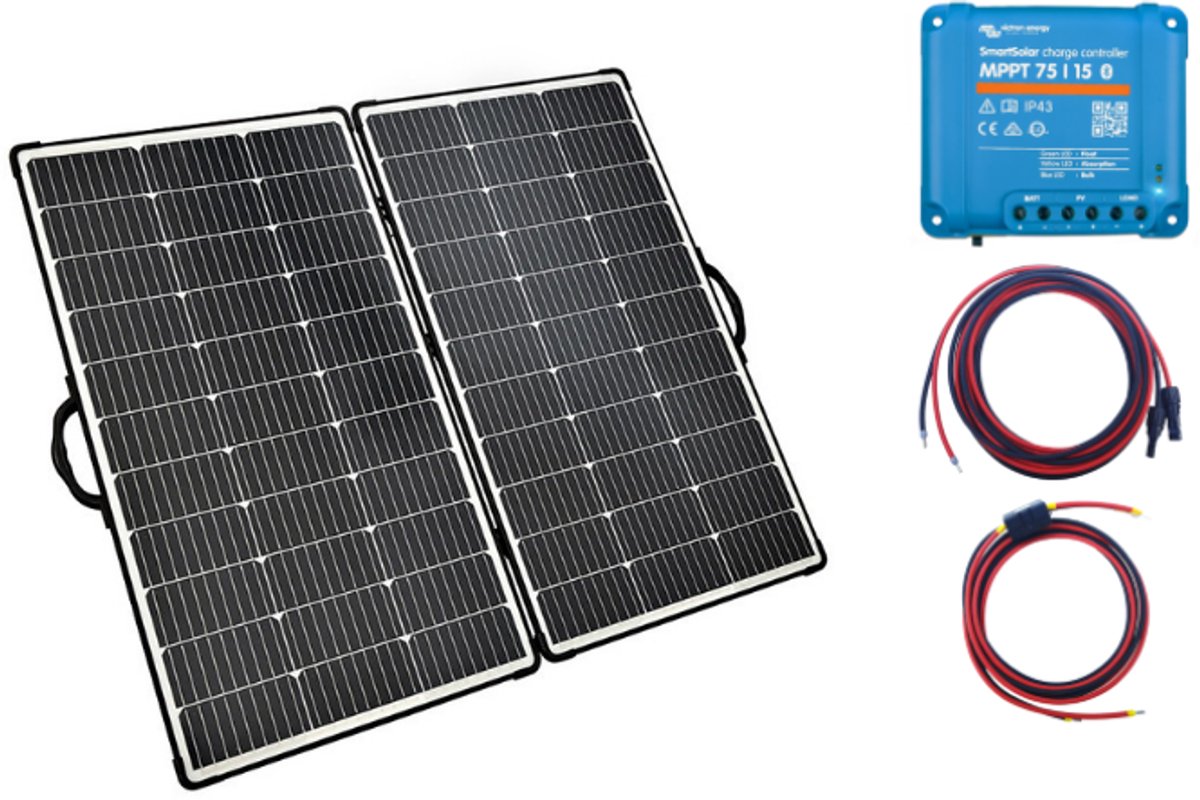 JaDaStroom Uitklapbare Zonnepanelen Set 200Wp – Opvouwbaar Draagbaar Zonnepaneel – Victron Energy MPPT Laadregelaar – Camper Caravan Boot Bestelwagen Vrachtwagen – Plug & Play