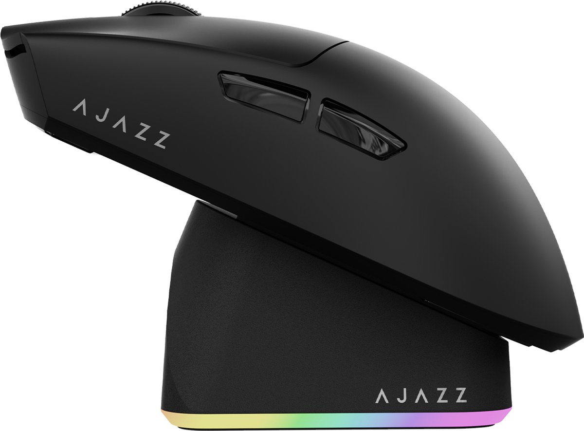 Ajazz AJ139 V2 MC – Draadloze Gaming Muis – PAW3311 – 12.000 DPI – Tri-Mode – 1000Hz – RGB Oplaadstation – Inclusief Opberghoes - Zwart