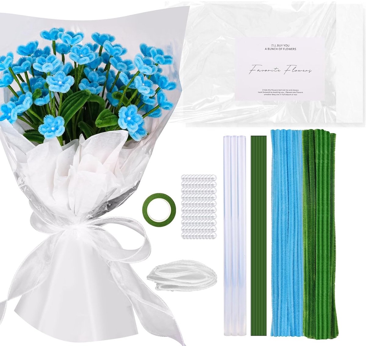 Pipe cleaners - Blauw - 30 cm - Chenilledraad Bloem Knutselset - Voor Creatieve DIY Projecten