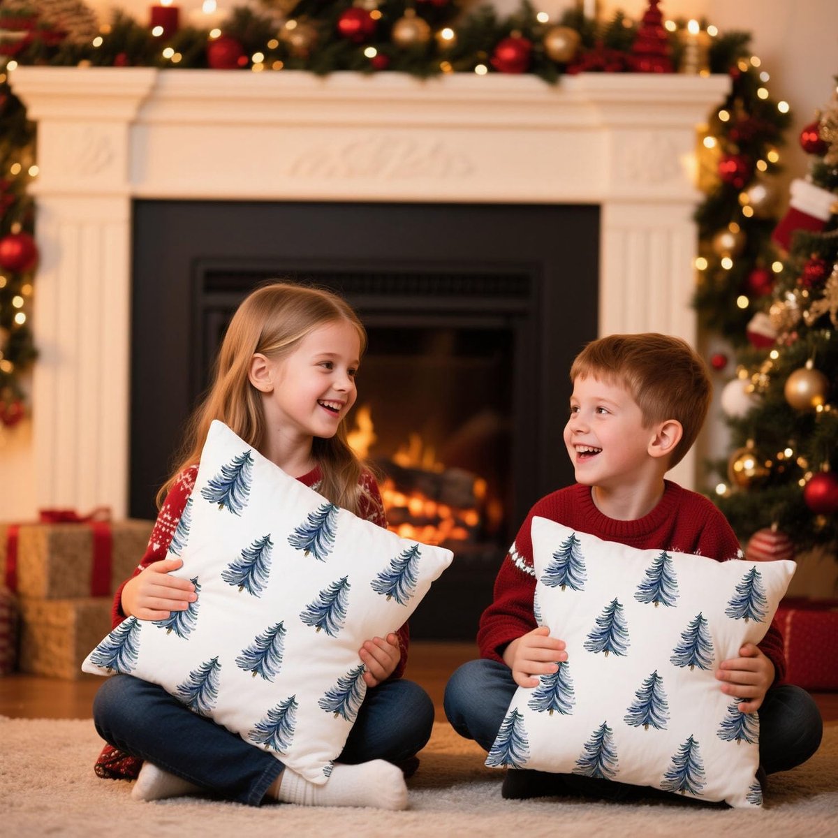 Miaikoe Christmas Cushion Covers 40 x 40 cm Set of 2 Decorative Christmas Tree Blue Cushion Covers for Winter Holiday - ShopVlot