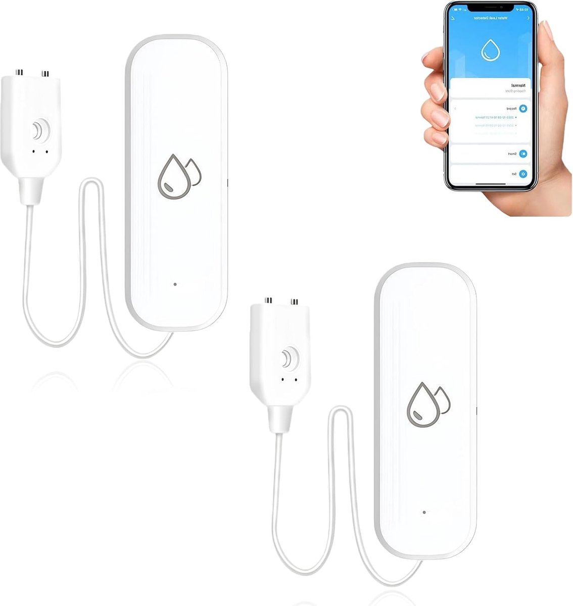 Waterdetector Pack van 2 - WiFi Waterlekdetector - IP67 Waterdicht - Slimme wateralarm voor keuken - ShopVlot