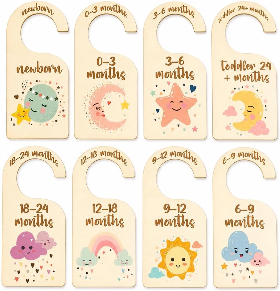 Kastverdelers voor babykleding 8 stuks - Hout - Leeftijdsindeling - Handig voor opbergen - ShopVlot