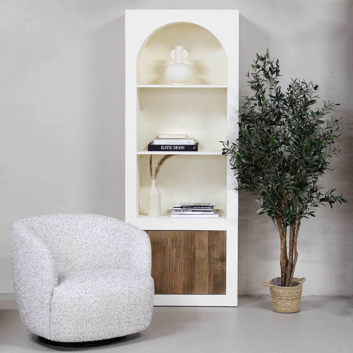 Giga Meubel Vakkenkast Miné - Beton Ciré - Beige - 80x38x210cm
