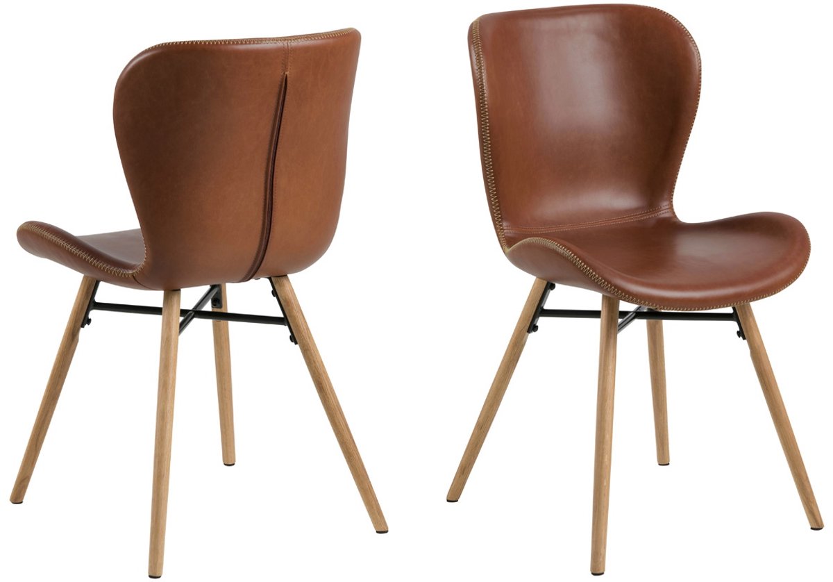 Giga Living Eetkamerstoel Zaria - Bruin - PU-Leer & Eikenhout - Set van 2