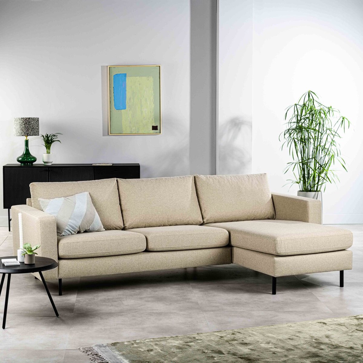 Bank 3-Zits Beige - Stof - 251x133x82cm - Bank Hayne Dillon - Giga Meubel
