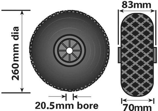 Pneumatisch steunwiel met rubberen kunststof band 260mm — afbeelding 4