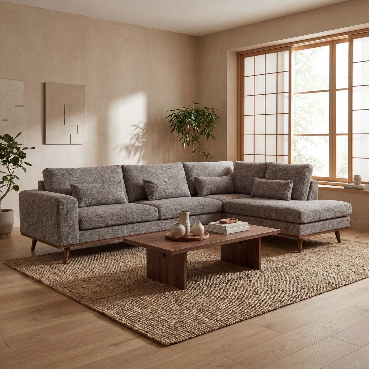 Giga Meubel Hoekbank Paloma Borg Bruin – Rechts – 3-Zits – Stof – 292x202x85 cm