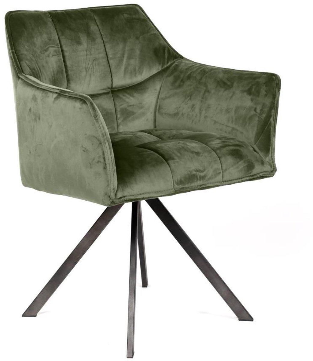 Giga Meubel Eetkamerstoel Raster - Groen Velvet - Draaibaar - Set van 2
